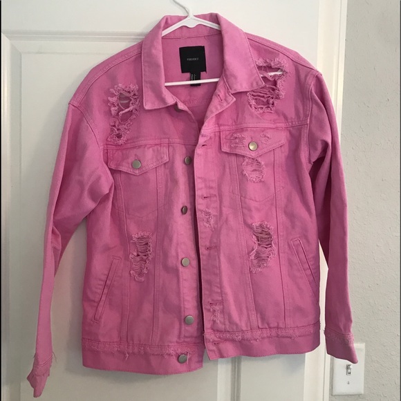 pink distressed jean jacket
